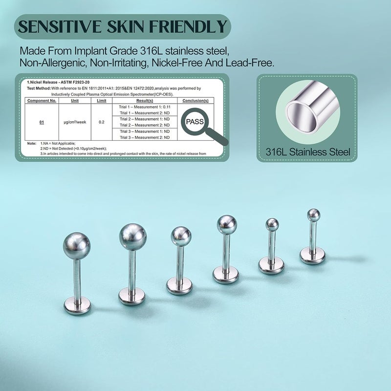 GEMQUEEN Flat Back Earrings Stud : 14K Gold Filled Titanium Surgical Steel Earrings Hypoallergenic for Women Men 16G 18G Cartilage Helix Tragus Conch Medusa Piercing Jewelry Dainty Earring Set 3 Pairs - Image 5